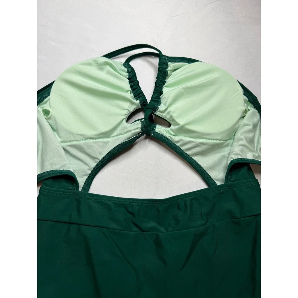 Cupshe Womens Forest Green Cutout Halter One Piece Swimsuit Size S